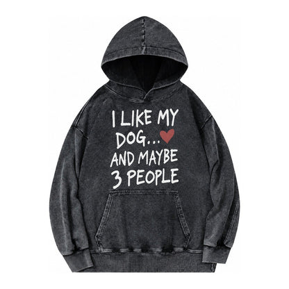 I Like My Dog And Maybe 3 People Vintage Washed Hoodie – Black