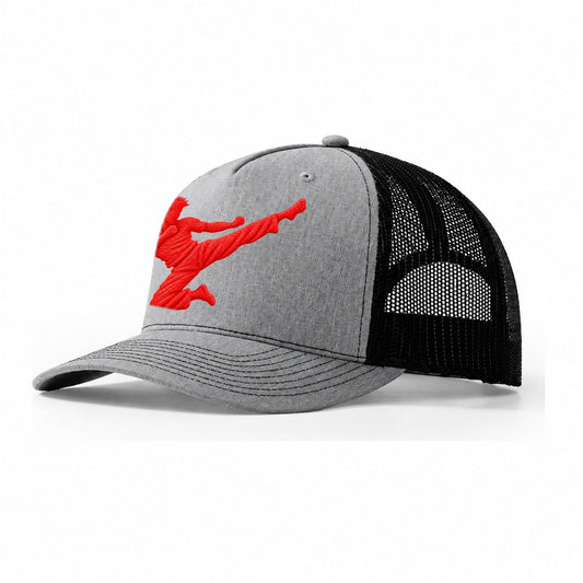 Martial Artist Flying Side Kick Micro Motion Mark Trucker Hat – Sport Grey-Black