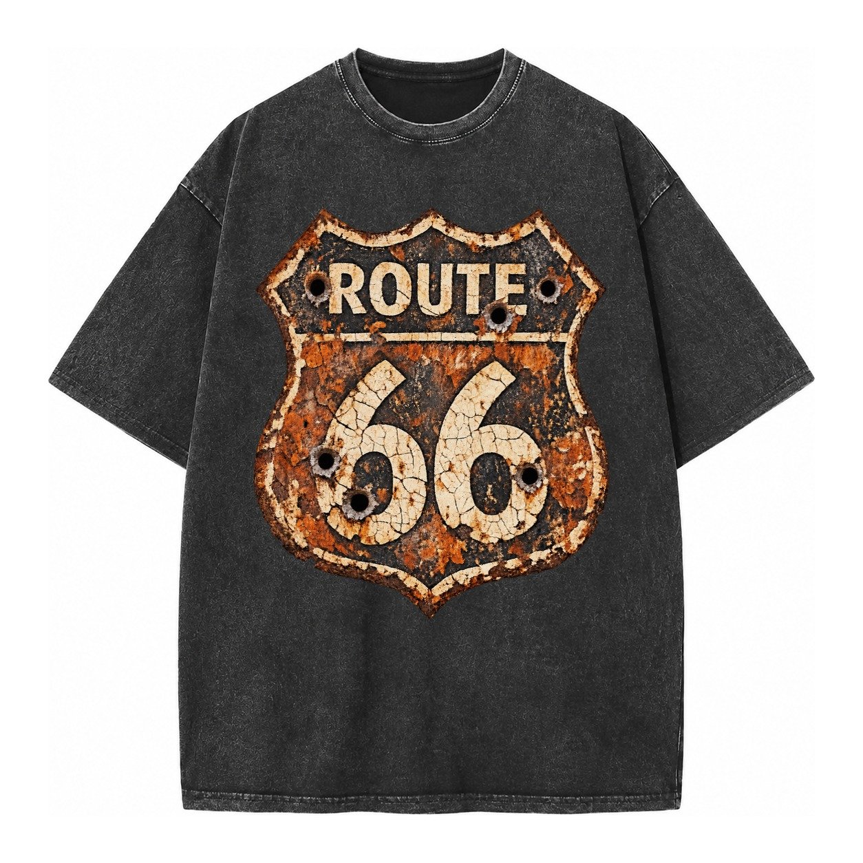 Weathered Marker Rust Aged Route 66 Sign Desert Sun Bleached Vintage T-shirt – Black