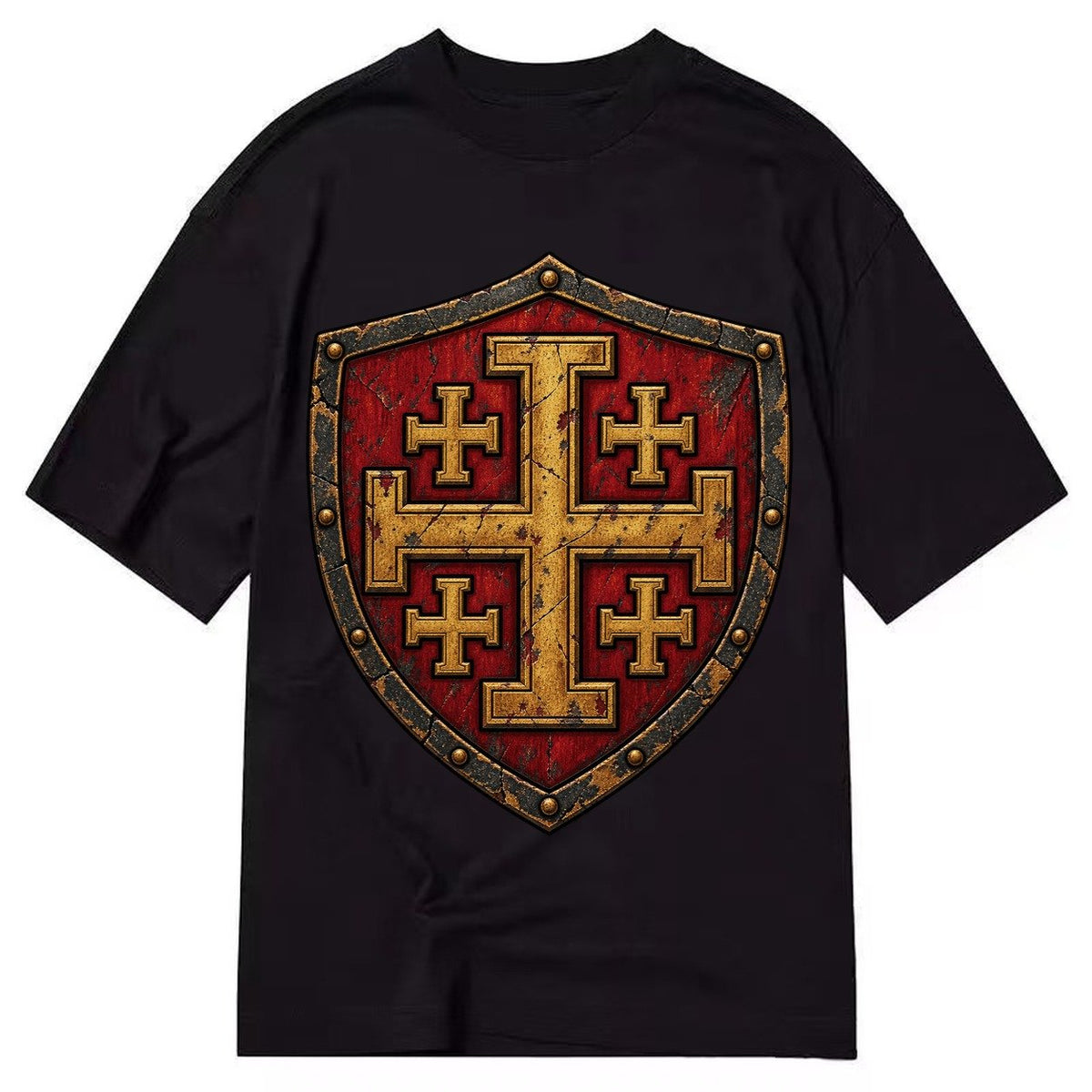 Crusader Battle Shield Heraldry Jerusalem Cross Classic T-shirt – Black