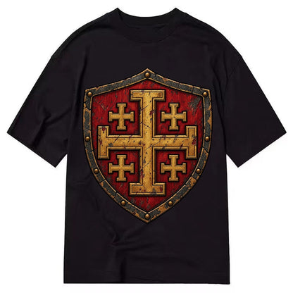 Crusader Battle Shield Heraldry Jerusalem Cross Classic T-shirt – Black