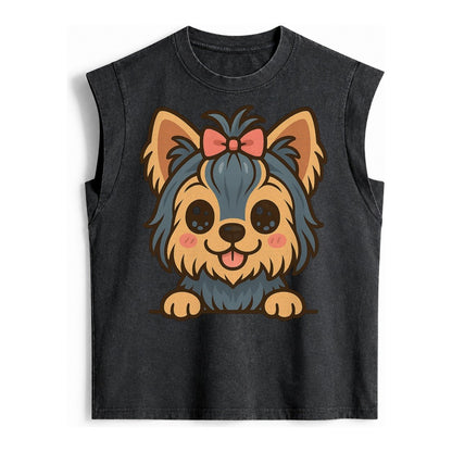 Yorkshire Terrier Modern Tiny Dog Logo Vintage Washed Tank – Black