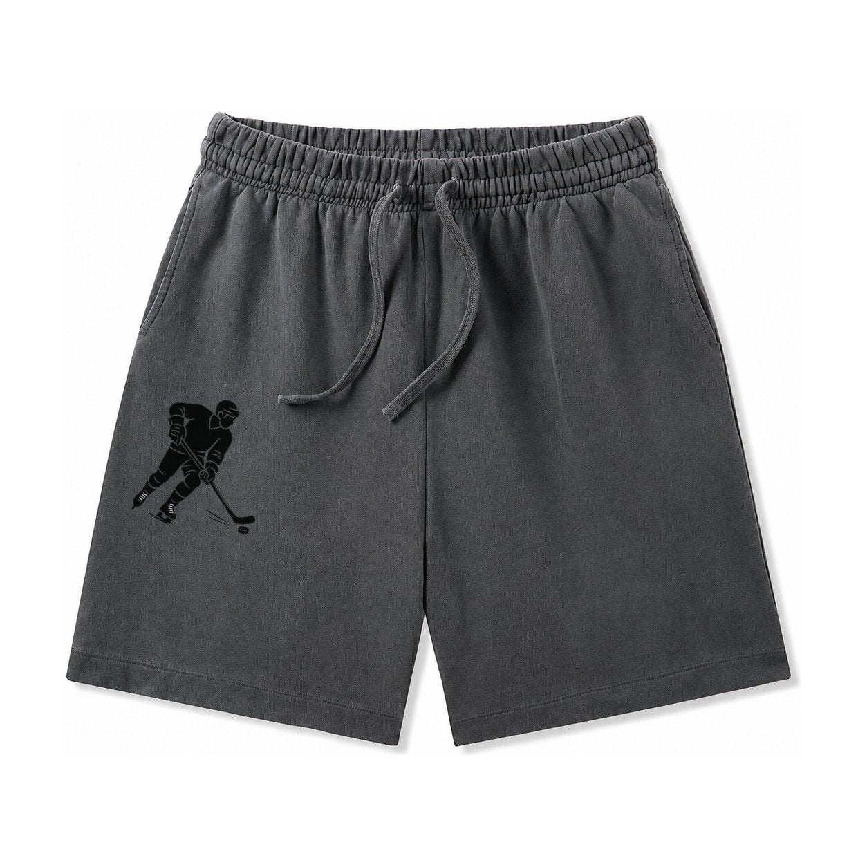 Ice Hockey Player Shooting Puck Washed Shorts – Dark Gray
