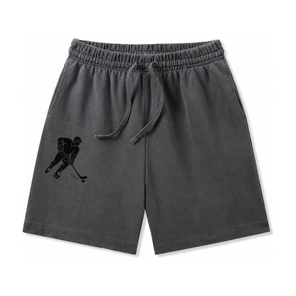Ice Hockey Player Shooting Puck Washed Shorts – Dark Gray