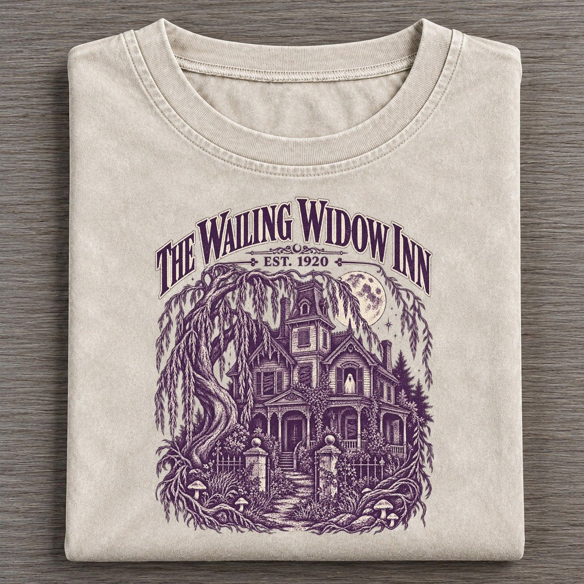 The Wailing Widow Inn Midnight Haunt Vintage T-shirt – Off White