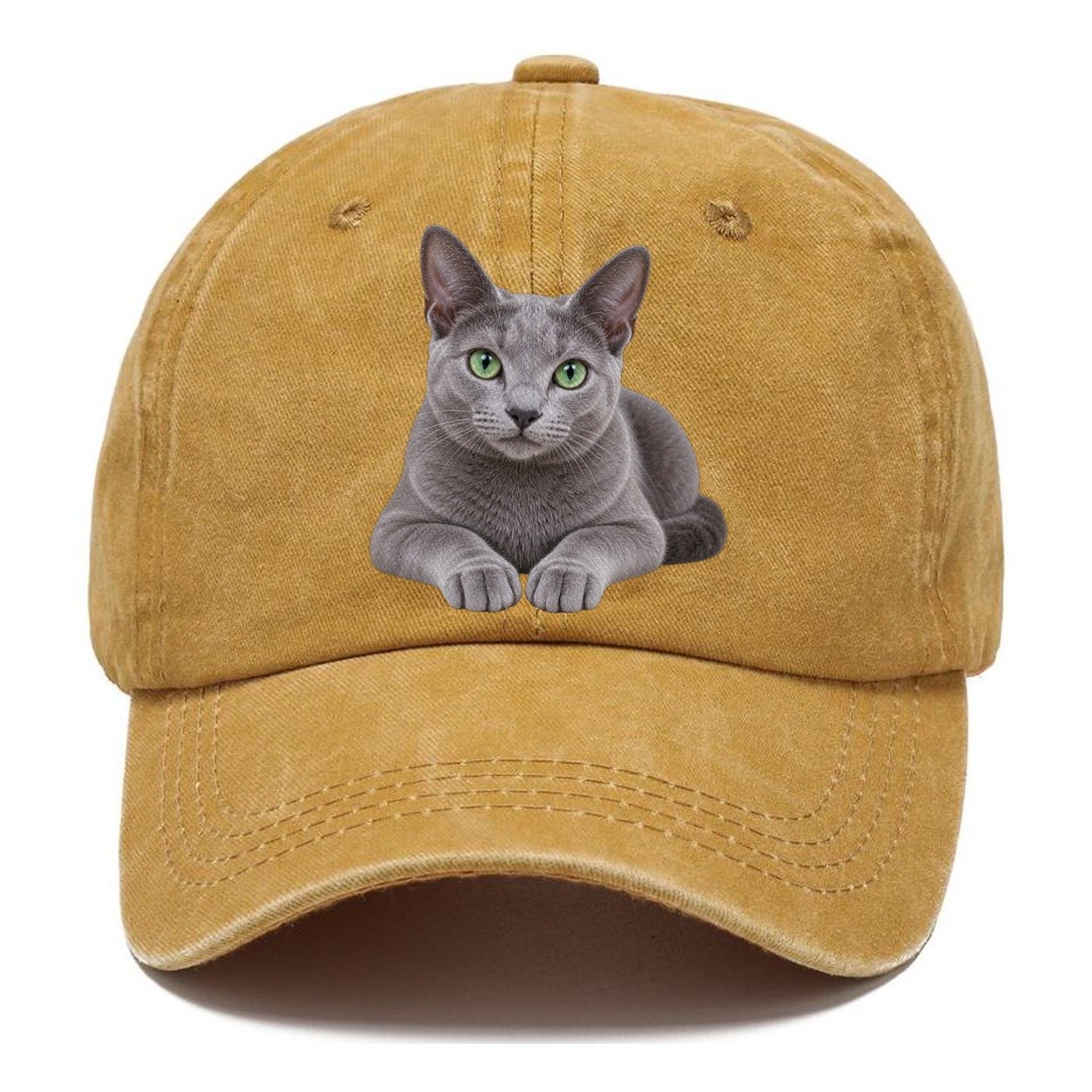Russian Blue Reclining Paws Forward Realistic Cat Portrait Classic Cap – Golden Harvest