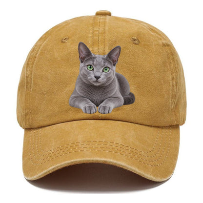 Russian Blue Reclining Paws Forward Realistic Cat Portrait Classic Cap – Golden Harvest