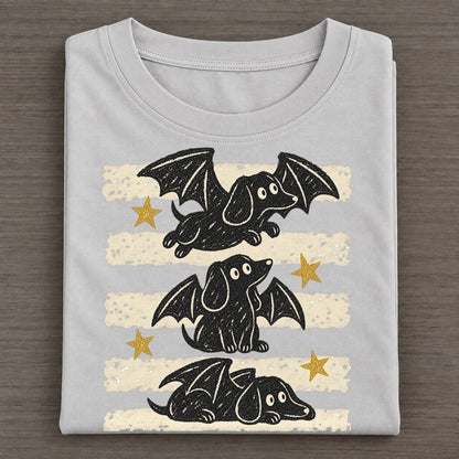 Chalk Bat Wing Dachshunds Night Stripes Classic T-shirt – Grey