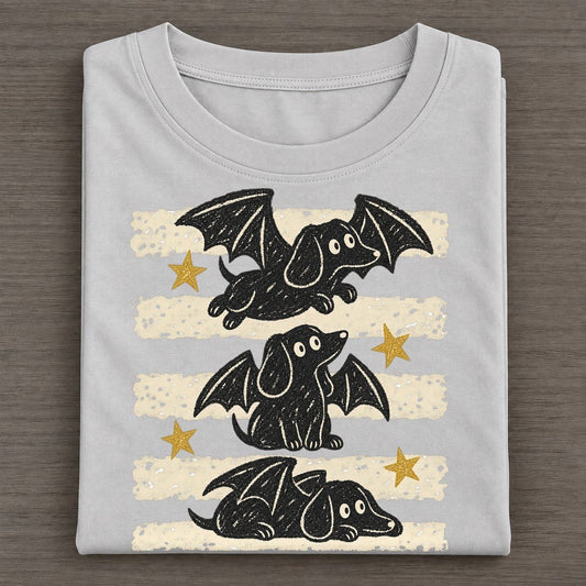 Chalk Bat Wing Dachshunds Night Stripes Classic T-shirt – Grey