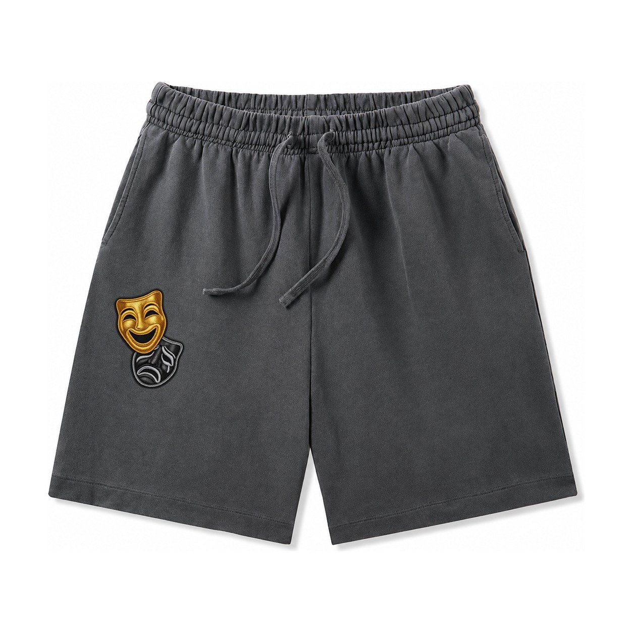 Broadway Masks Comedy Tragedy Masks In Gold And Black Theate Washed Shorts – Dark Gray