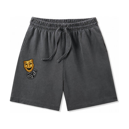 Broadway Masks Comedy Tragedy Masks In Gold And Black Theate Washed Shorts – Dark Gray