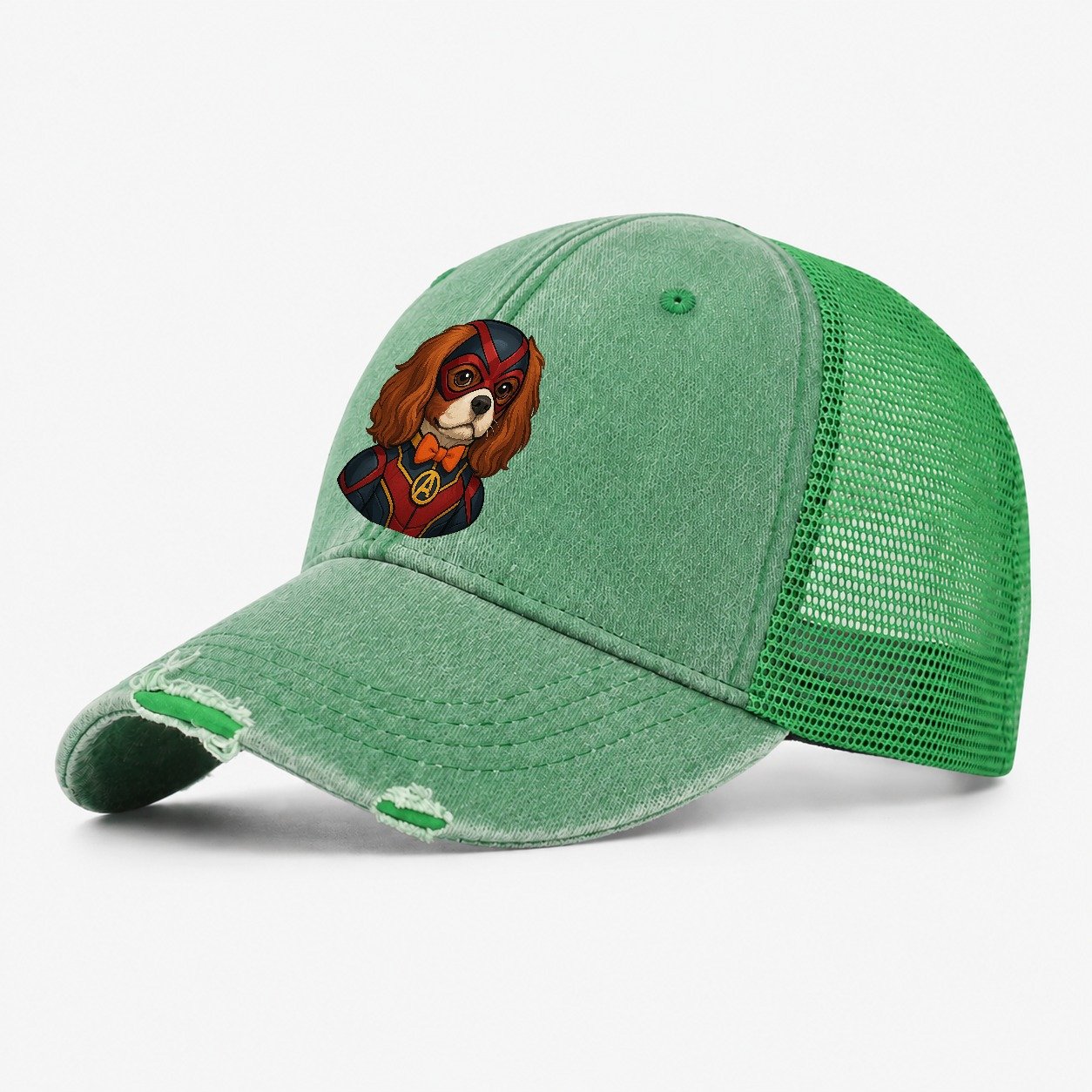 Cavalier King Charles Friendly Hero Sitting Sweet On Four Pa Washed Trucker Hat – Ink Green