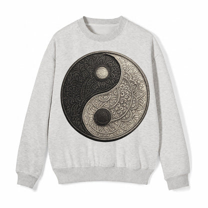Mandala Yin Yang Pattern Fleece Sweatshirt – Light Gray