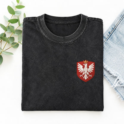 Poland White Eagle Left Chest Vintage T-shirt – Black