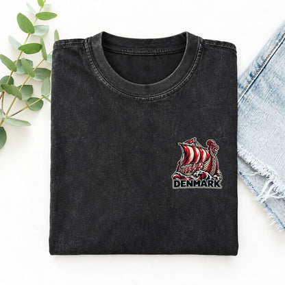 Denmark Country Pride Left Chest Vintage T-shirt – Black