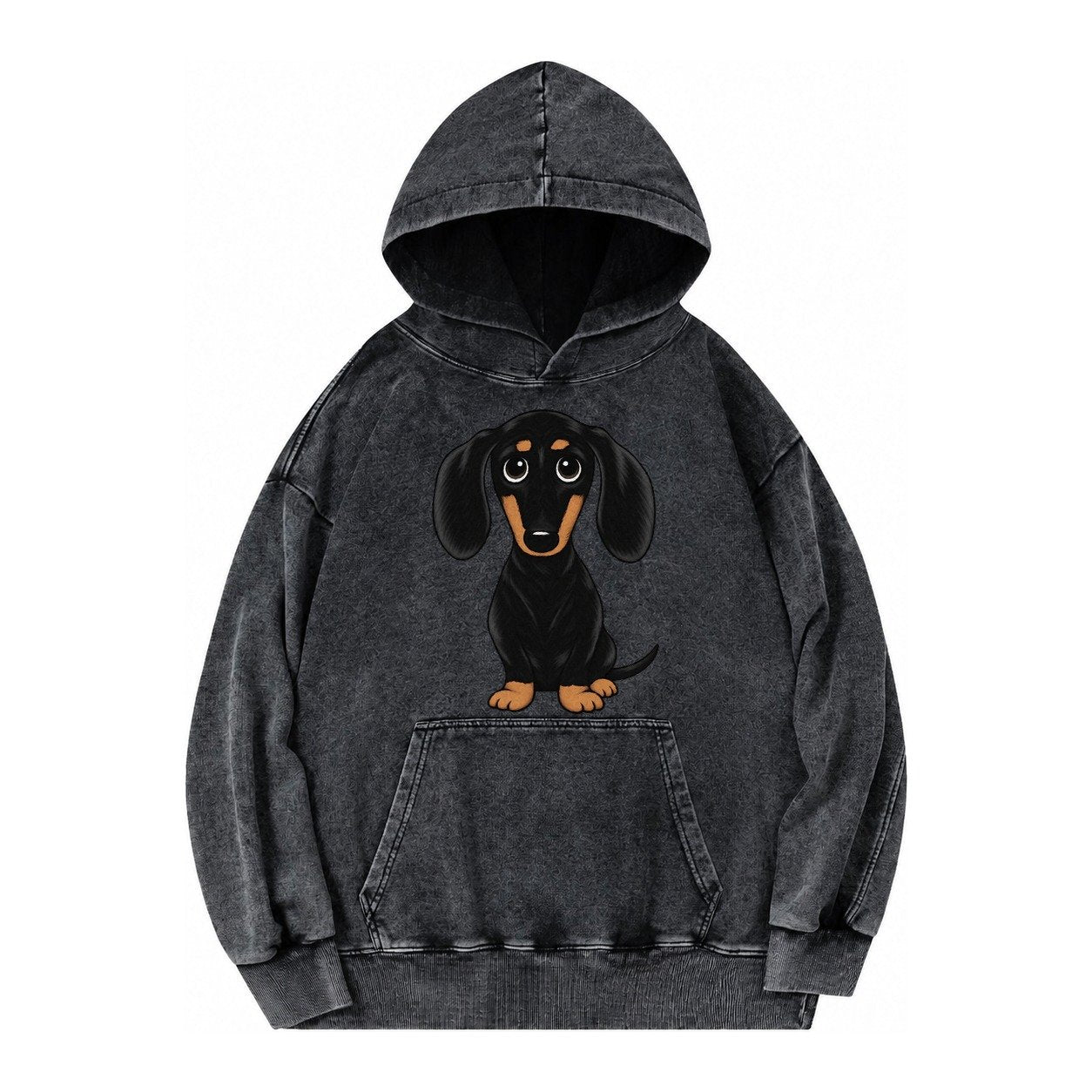 Vintage Style Dachshund Print Vintage Washed Hoodie – Black
