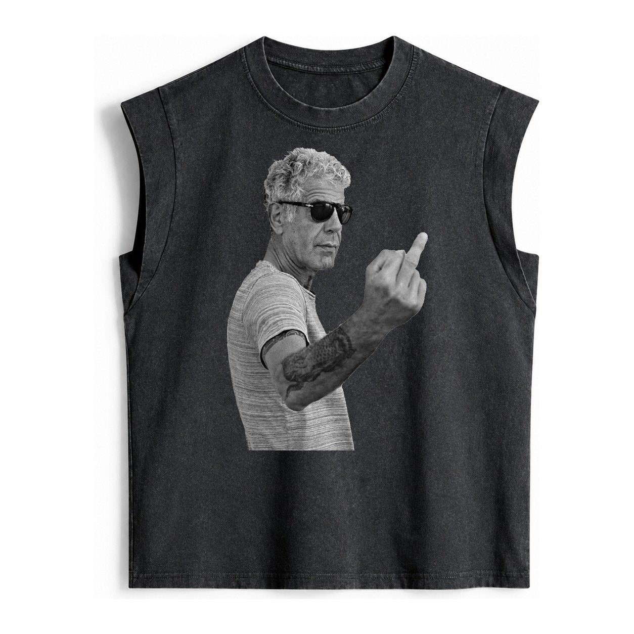 Anthony Bourdain Middle Finger Vintage Washed Tank – Black