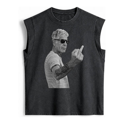 Anthony Bourdain Middle Finger Vintage Washed Tank – Black