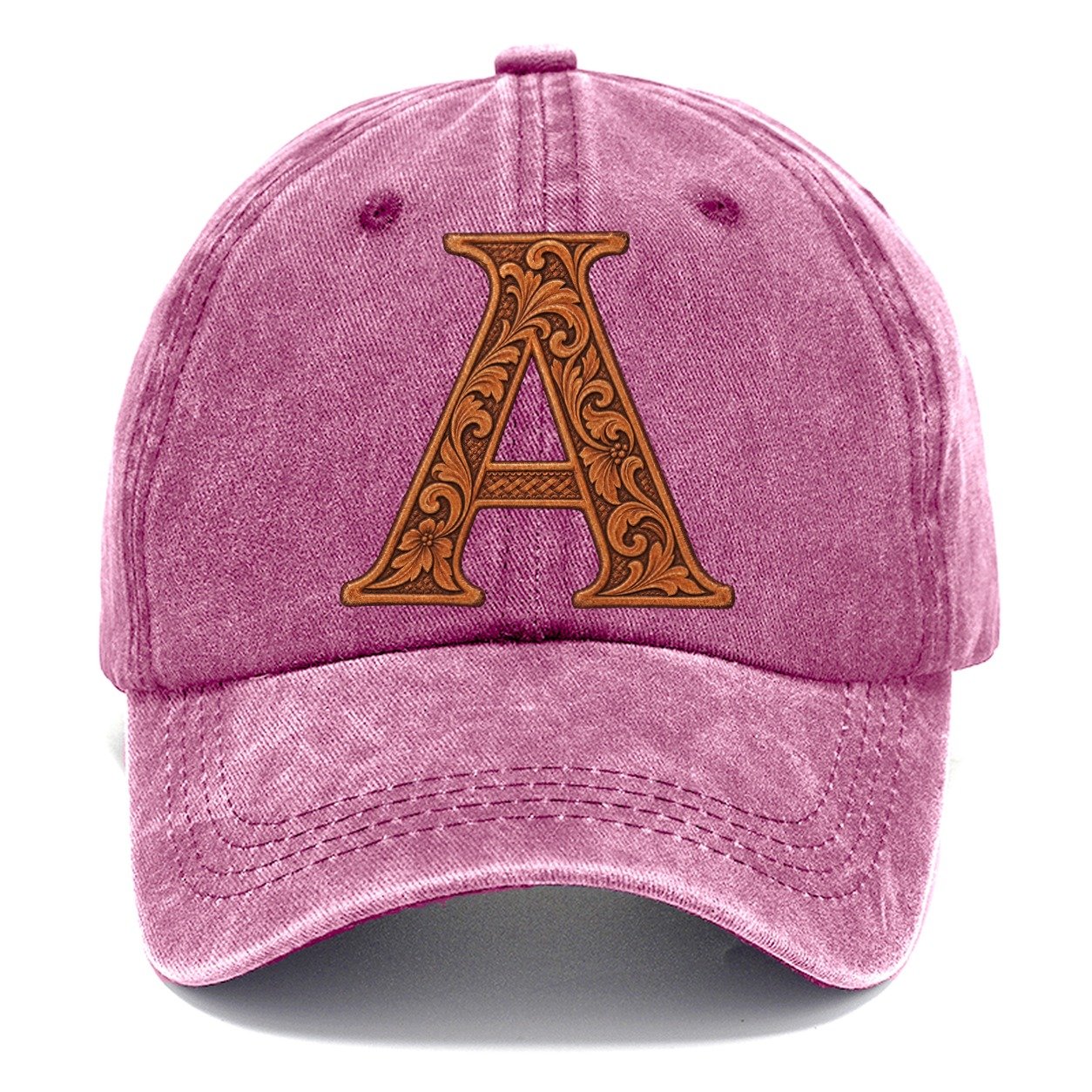 Tooled Leather A Monogram Classic Cap – Dusty Rose