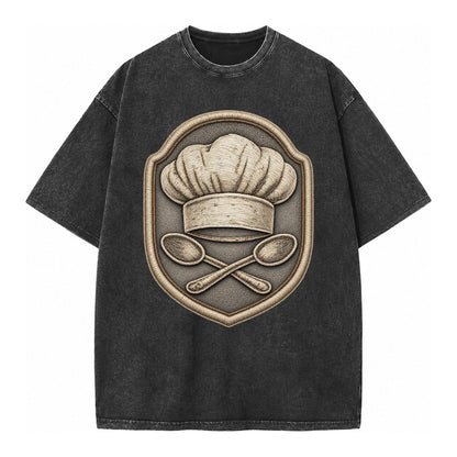 Cooking Chef Hat Toque Blanche With Crossed Spoons In Vintage T-shirt – Black