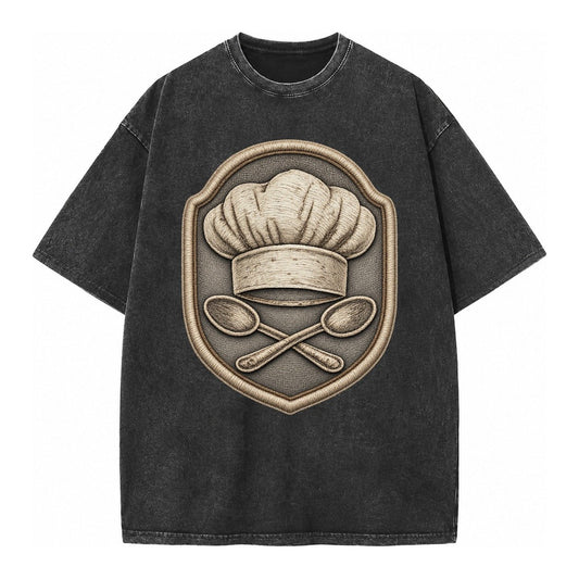 Cooking Chef Hat Toque Blanche With Crossed Spoons In Vintage T-shirt – Black