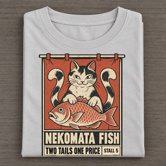 Nekomata Fish Yokai Night Market Classic T-shirt – Grey