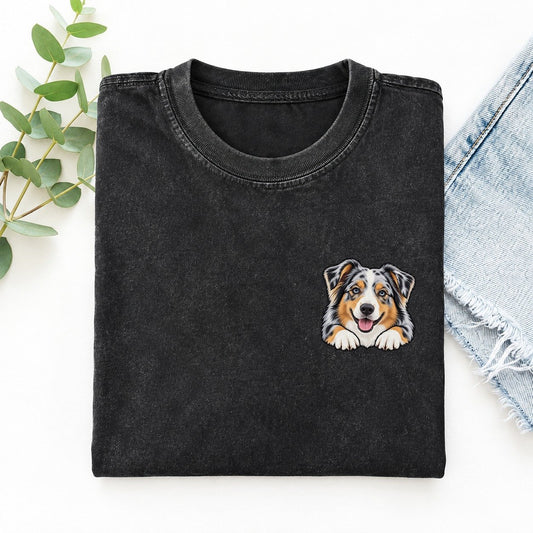Australian Shepherd Left Chest Vintage T-shirt – Black