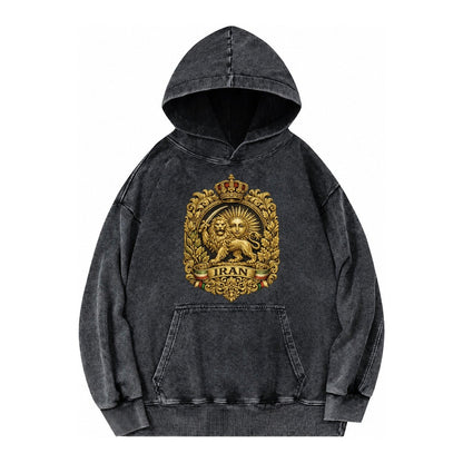 Iran Lion Sun Badge Vintage Washed Hoodie – Black