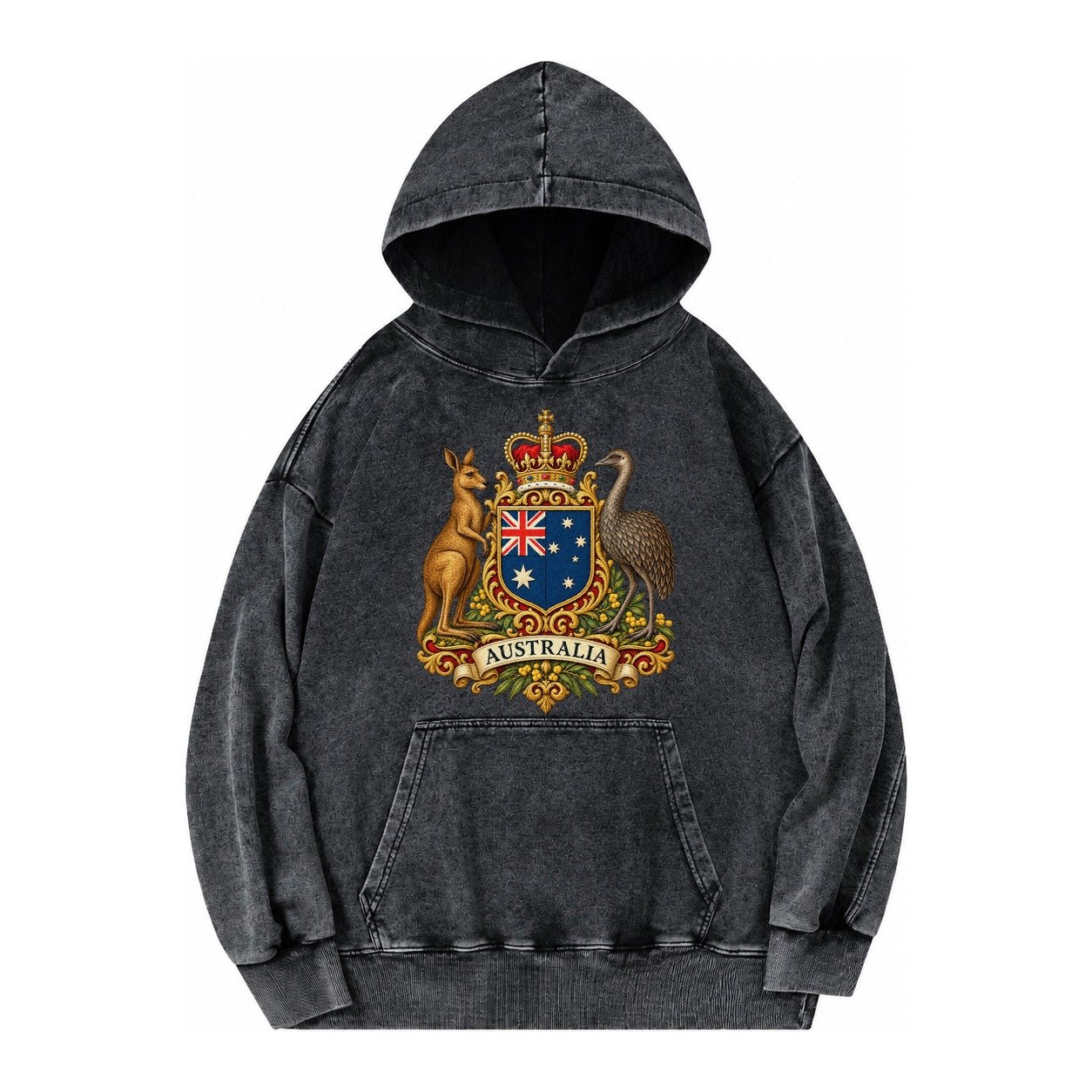 Heritage Coat Badge Vintage Washed Hoodie – Black