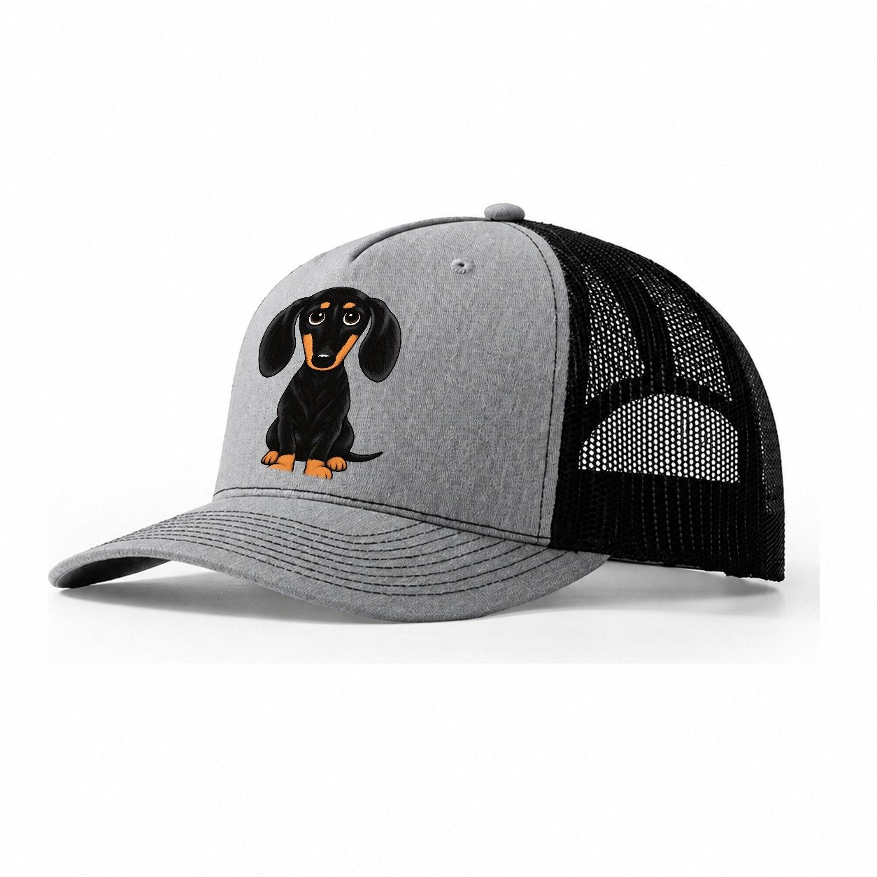 Retro Dachshund Trucker Hat – Sport Grey-Black