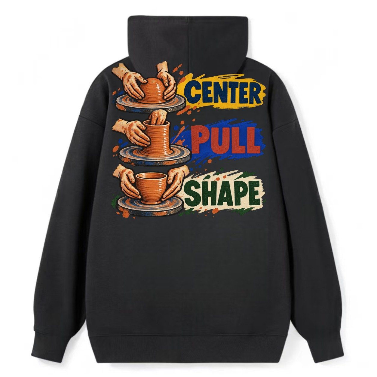 Center Pull Shape Clay Color Makers Classic Pullover Hoodie – Black