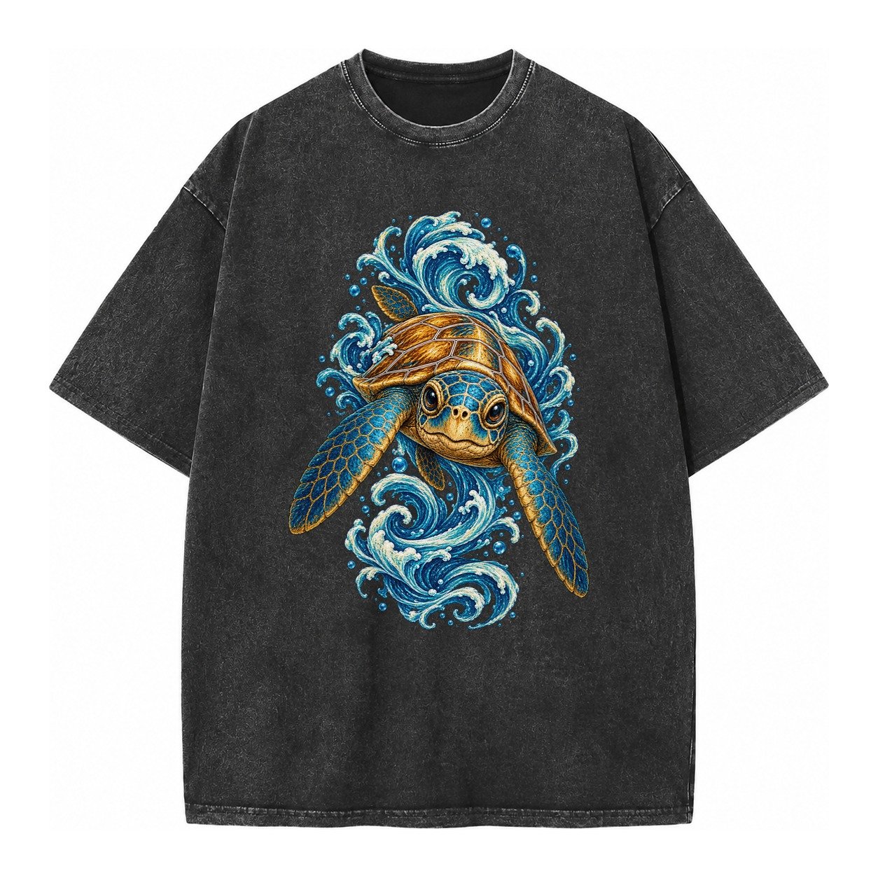 Ornate Sea Turtle Vintage T-shirt – Black