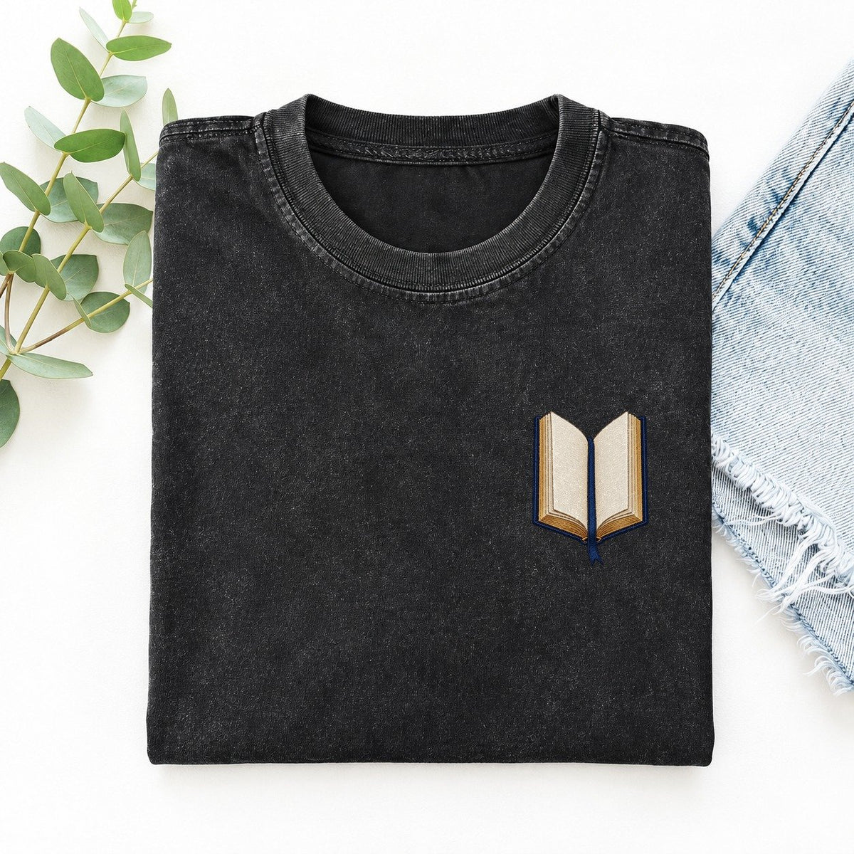 Open Book Symbol Emblems Left Chest Vintage T-shirt – Black
