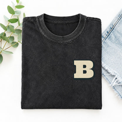 Initial B Left Chest Vintage T-shirt – Black
