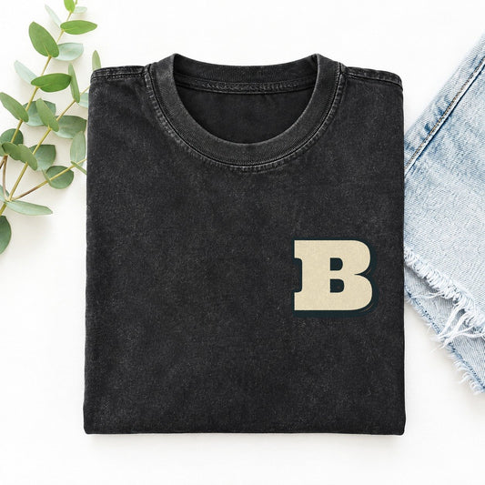 Initial B Left Chest Vintage T-shirt – Black