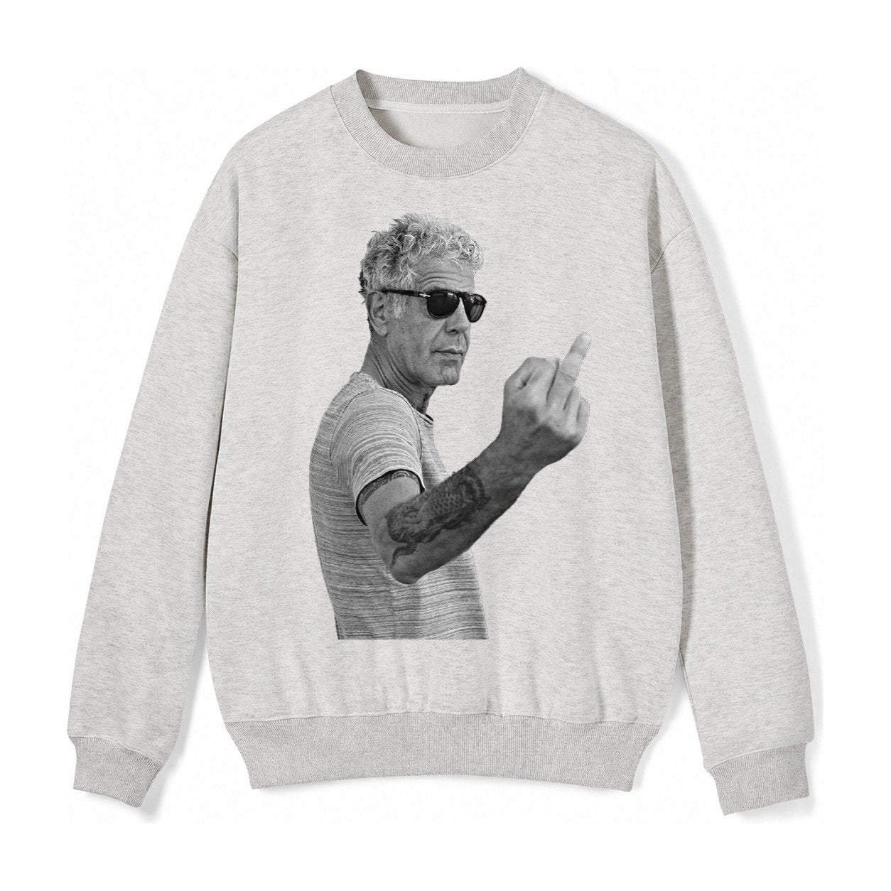 Anthony Bourdain Middle Finger Fleece Sweatshirt – Light Gray