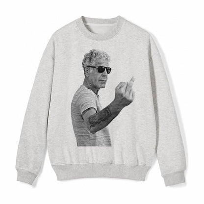 Anthony Bourdain Middle Finger Fleece Sweatshirt – Light Gray