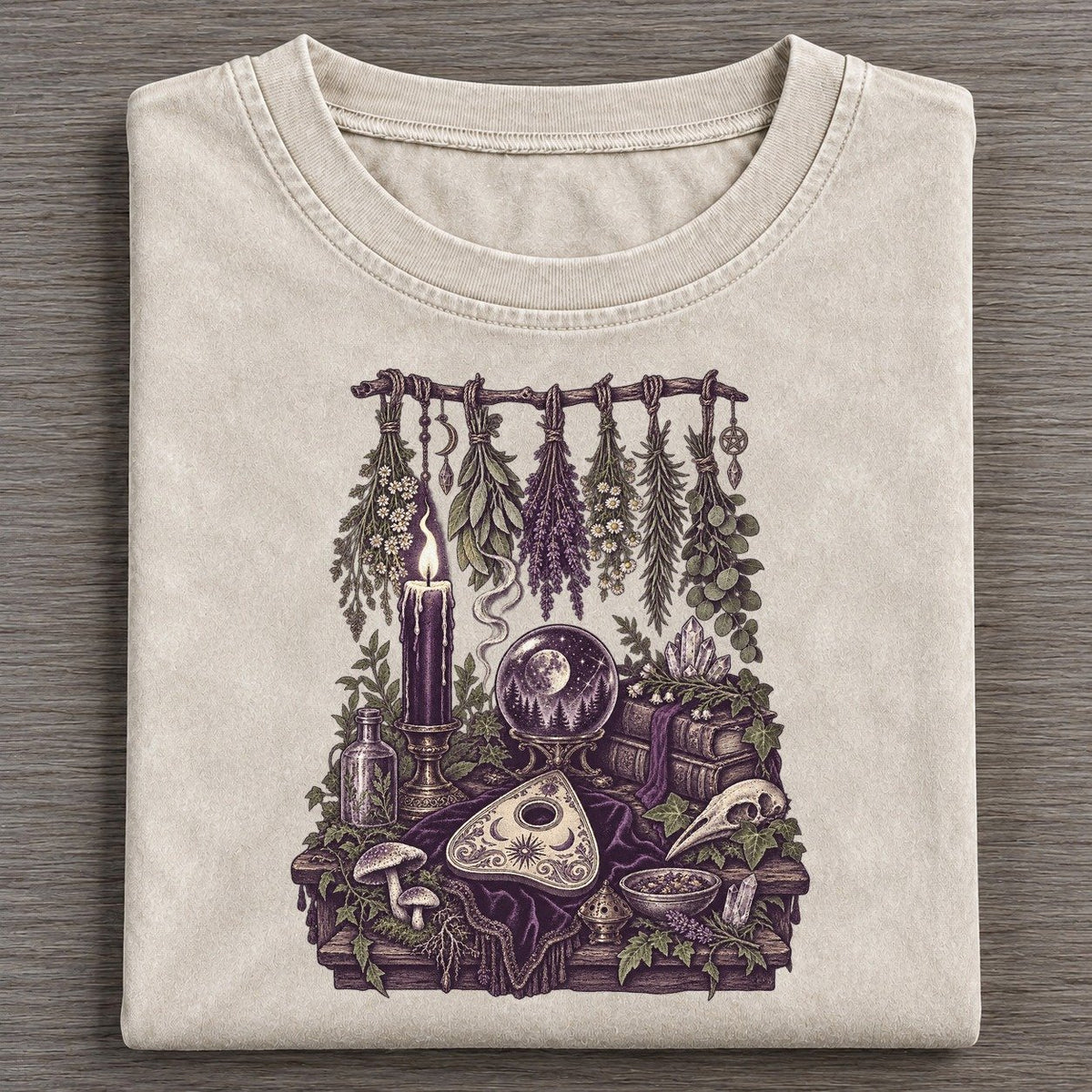 Ouija Planchette Table Midnight Haunt Vintage T-shirt – Off White