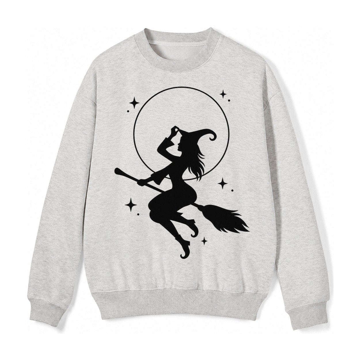 Witch On Broom Fleece Sweatshirt – Light Gray