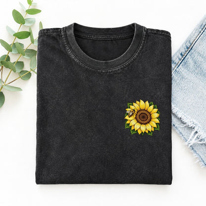 Vintage Sunflower Left Chest Vintage T-shirt – Black