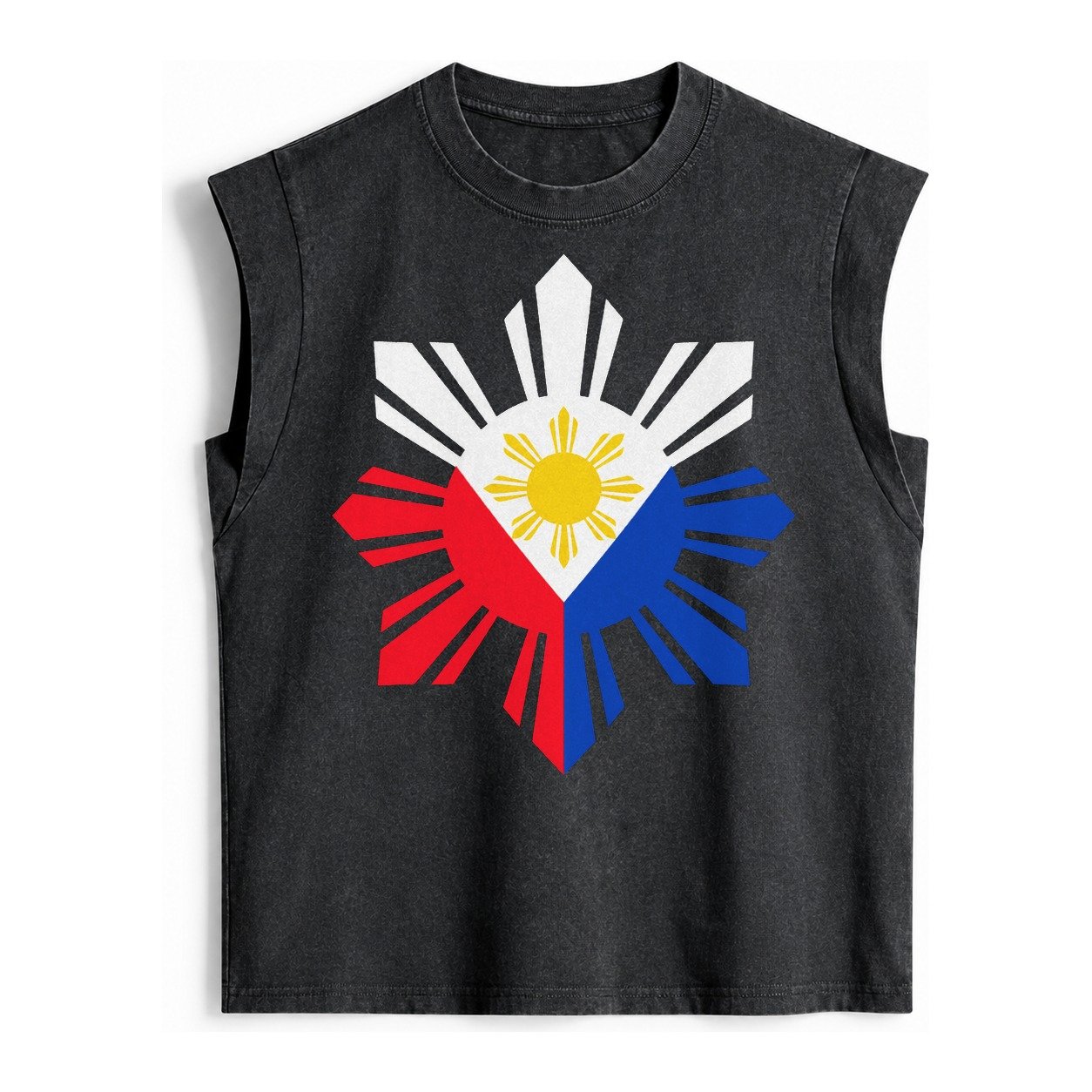 Philippines Iconic Sun And Stars Vintage Washed Tank – Black