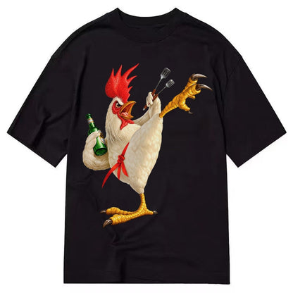 Rooster Printed Unisex Baseball Cap Solid Color Washed Distr Classic T-shirt – Black