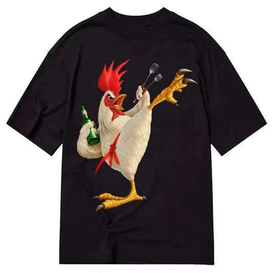 Rooster Printed Unisex Baseball Cap Solid Color Washed Distr Classic T-shirt – Black