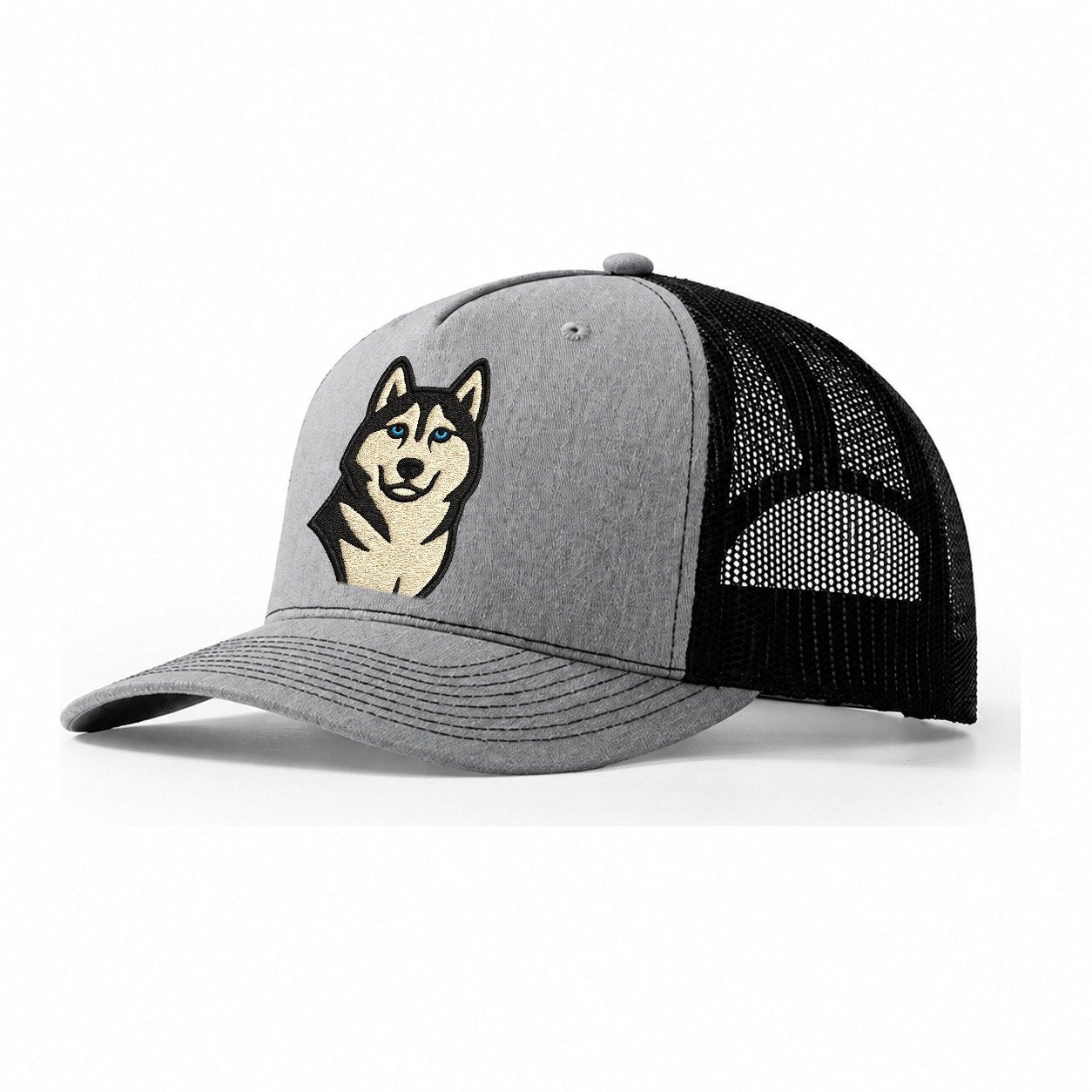 Husky Blue Eyes Close Up Portrait Trucker Hat – Sport Grey-Black