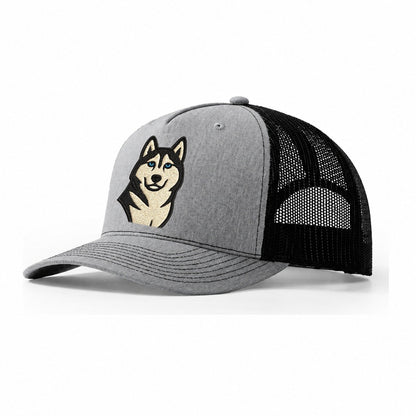 Husky Blue Eyes Close Up Portrait Trucker Hat – Sport Grey-Black