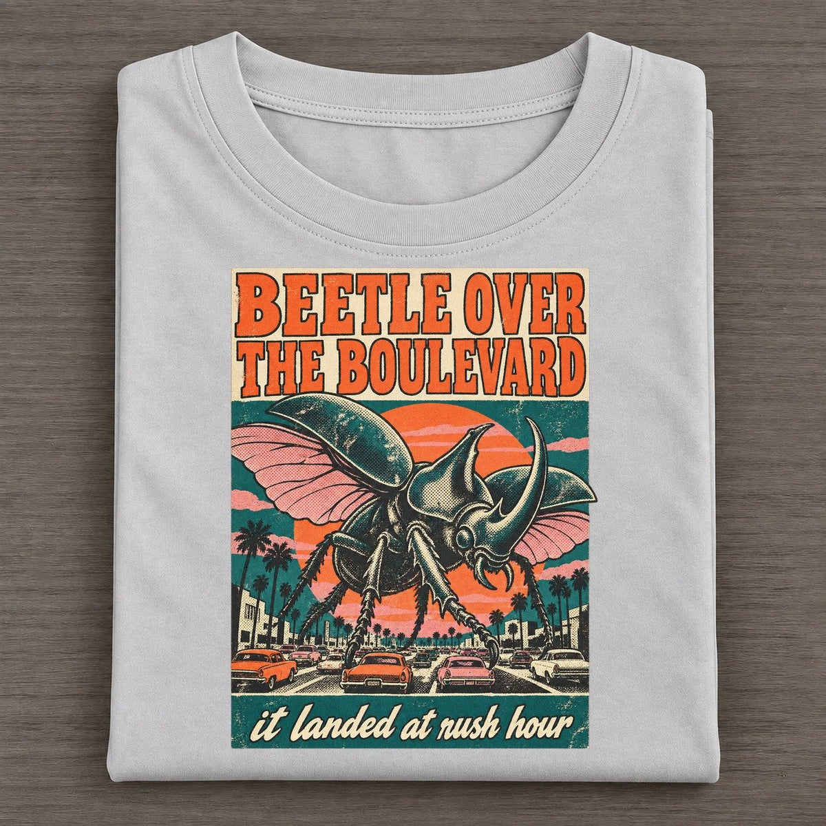 Beetle Over The Boulevard Drive In Monsters Classic T-shirt – Grey