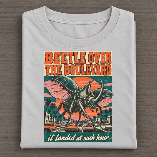 Beetle Over The Boulevard Drive In Monsters Classic T-shirt – Grey