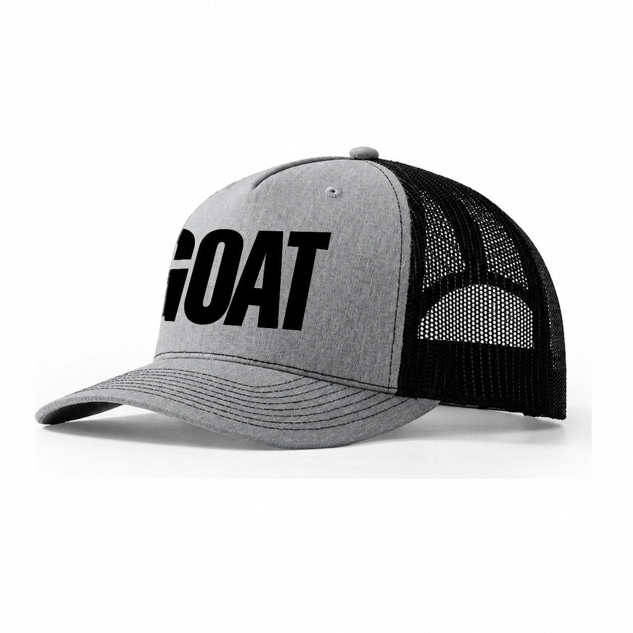 Bold Typography Design Goat Greatest Of All Time Trucker Hat – Sport Grey-Black