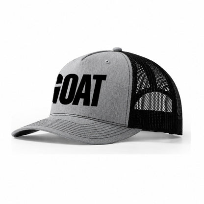 Bold Typography Design Goat Greatest Of All Time Trucker Hat – Sport Grey-Black
