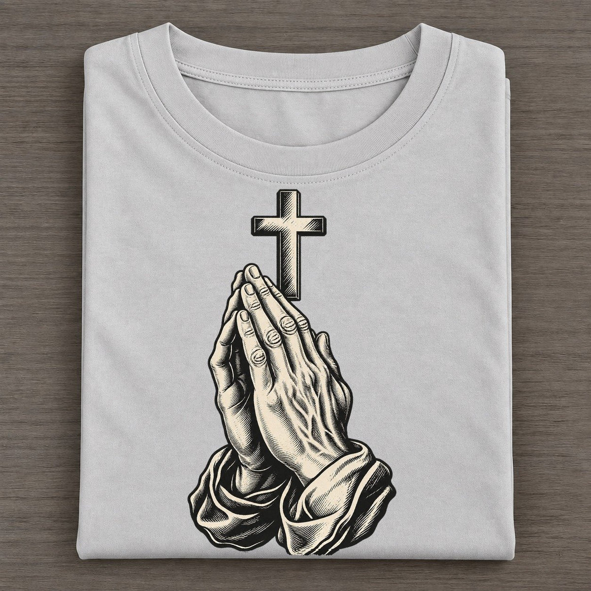 Christian Prayer Hands And Cross World Faiths Ink Figures Classic T-shirt – Grey